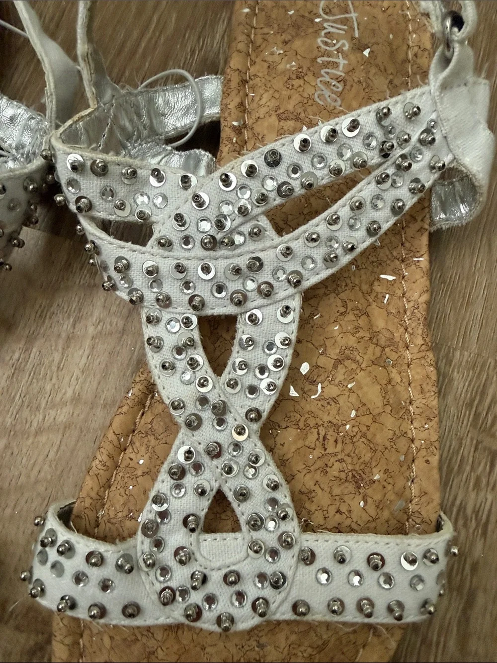 Justice White and Metallic Silver Studded Girls' Sandals